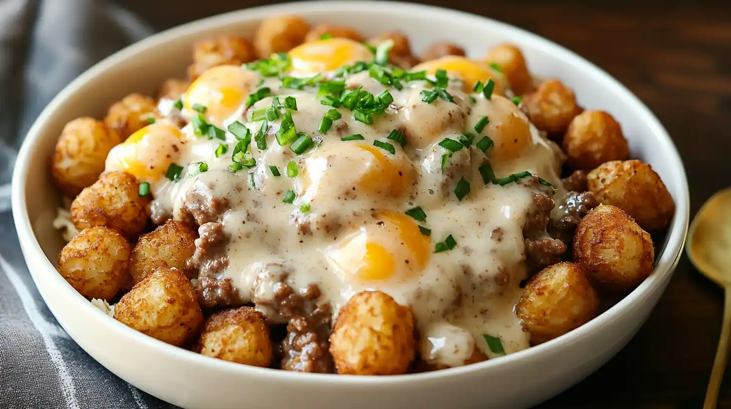 Tater Tot Breakfast Bowl With Sausage Gravy