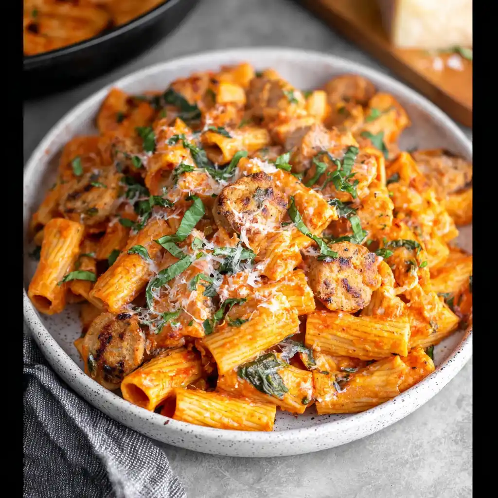 Chicken Sausage Pasta Recipe Chicken sausage pasta with penne, creamy sauce, parmesan, and fresh herbs for a quick and flavorful dinner.