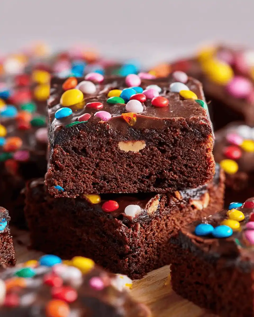 Copycat Cosmic Brownies Recipe Homemade copycat cosmic brownies topped with fudgy chocolate ganache and colorful rainbow candy pieces