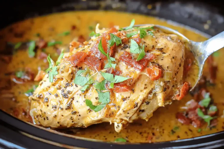Crockpot marry me chicken with herbs and sun-dried tomatoes.