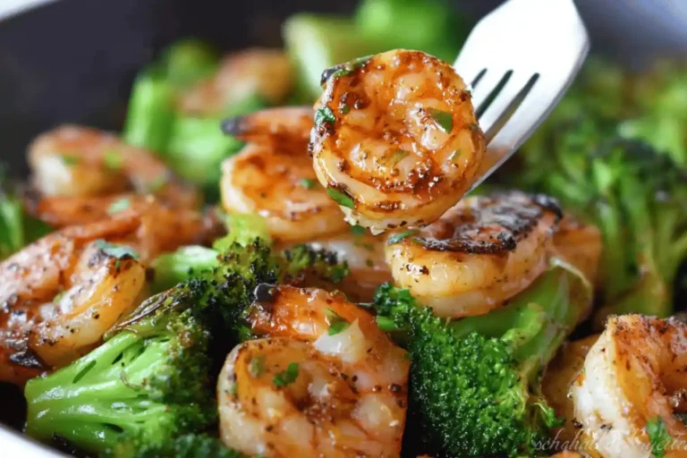 Succulent shrimp and broccoli stir-fry, showcasing a close-up of the dish.