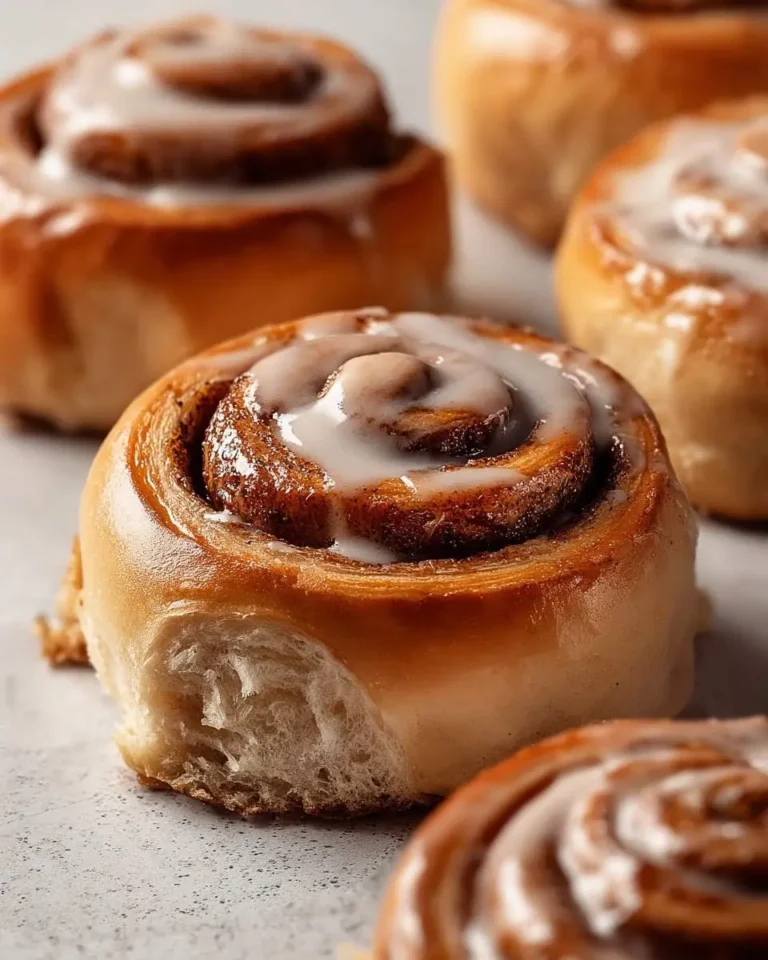 Close-up of several freshly baked and glazed Coffee Cinnamon Rolls on a light surface, ready to be enjoyed.
