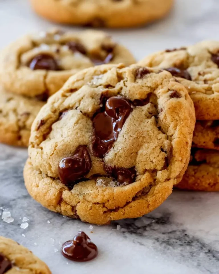 Freshly baked gluten free cookies with melted chocolate chips on a marble surface.
