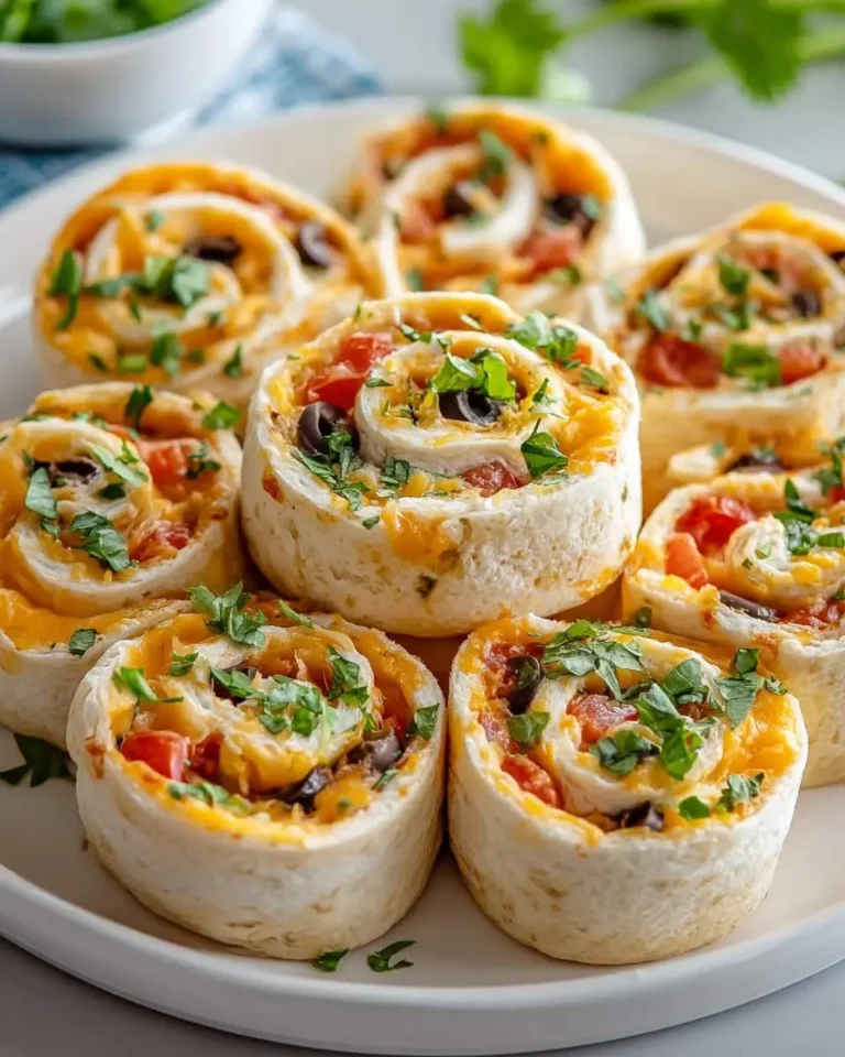 Taco cream cheese pinwheels arranged on a white plate, garnished with fresh cilantro.