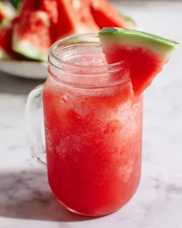 Refreshing Watermelon Agua Fresca served in a glass mason jar with a watermelon slice garnish.
