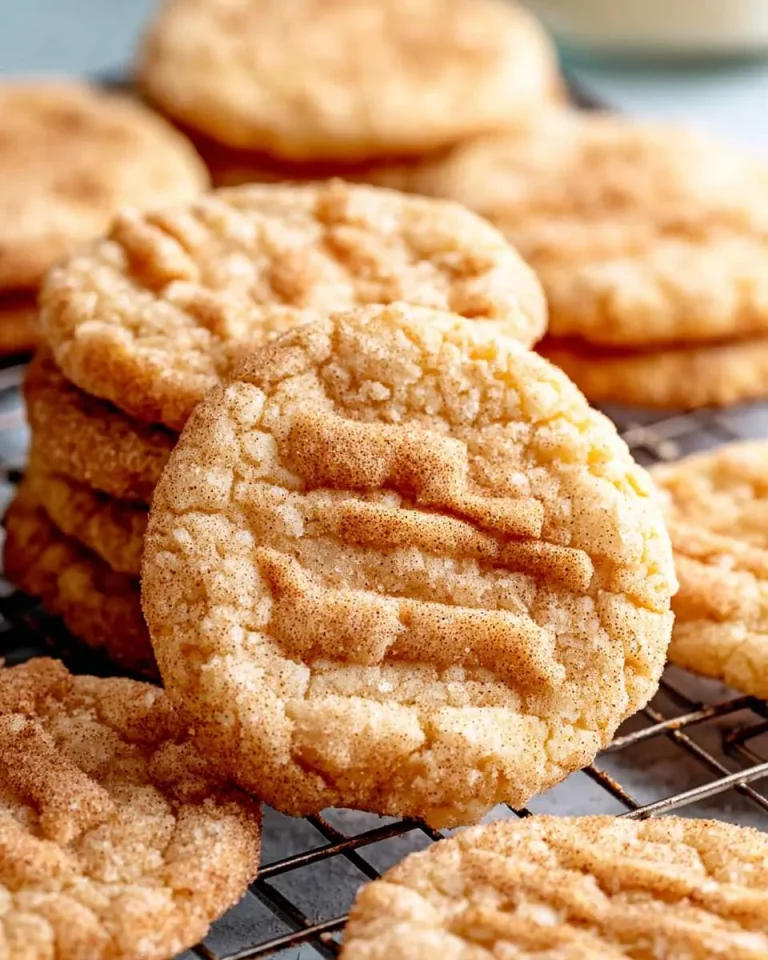 Stack of homemade Cinnamon Toast Crunch Cookies with crinkled tops and cinnamon sugar coating cooling on a wire rack.