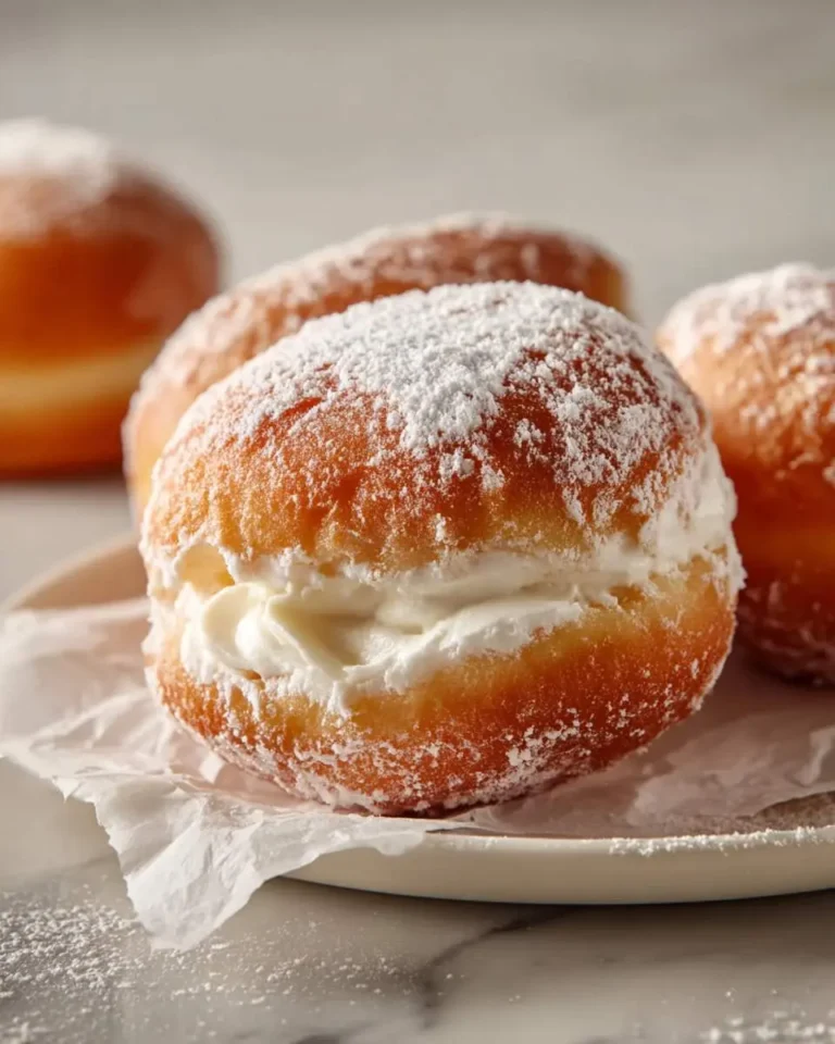 Fluffy Korean Milk Cream Donuts dusted with powdered sugar, with creamy filling visible in the center pastry.